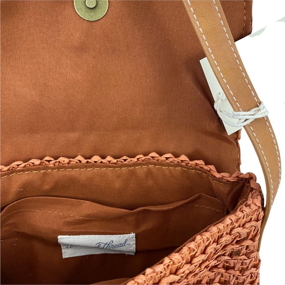 Universal Thread Orange & Tan Straw Flap Magnetic Closure Crossbody Bag - Picture 6 of 6
